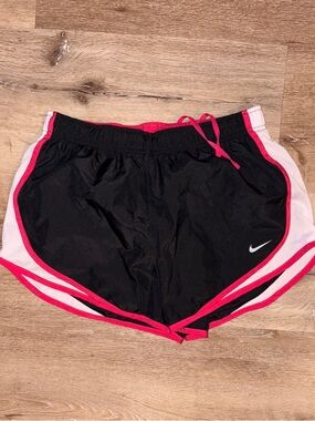 Nike Black Athletic Shorts with Pink Trim and White Panels